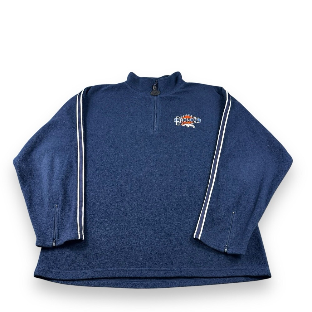 VTG Pro Player NFL Denver Broncos Fleece 1/4 Zip Sweater Tape Striped Mens XL